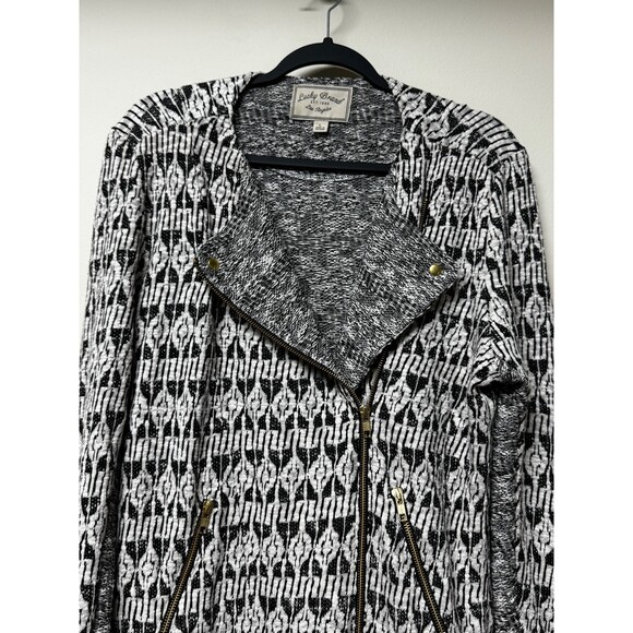 LUCKY BRAND Long Moto Jacket, Black and White, Sz L - Picture 6 of 16